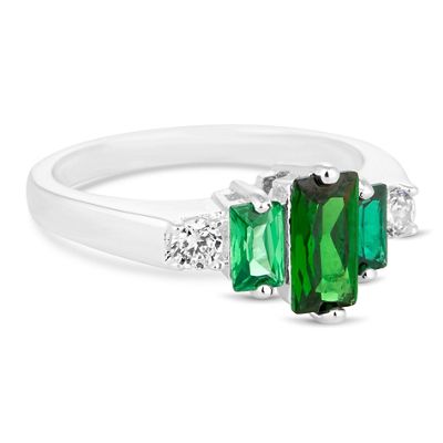 Green cubic zirconia baguette ring